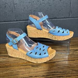 Korks by Kork-Ease Blue Leather Cork Platform Wedge Sandals Women’s 10